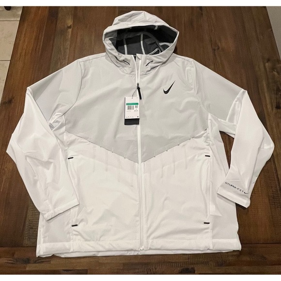 Nike Storm Fit Mens Running Jacket Hooded White Gray XL FZ9039 121 Lightweight - Picture 2 of 9